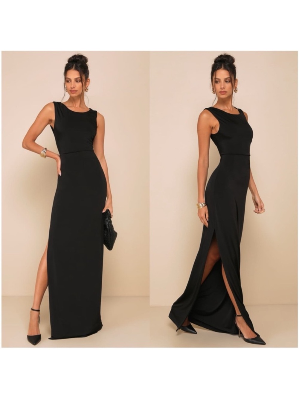 NWT - Lulus Women Significant Allure Slinky Knit Ruched Maxi Dress Black Tie